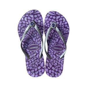 Havaianas Purple Animal Print Crystal Embellished Flip Flops Womens 6 (37/38)